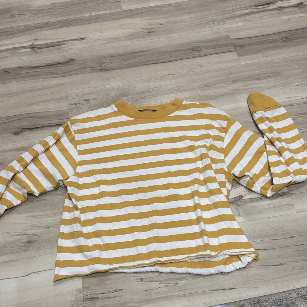Brandy Melville Yellow and White Striped Long Sleeve Tee